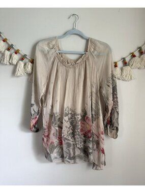 Mods Seta Italy Silk Floral Top Romantic Fairy Artsy Feminine Lightweight L
